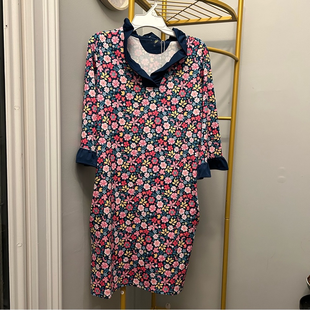 Turtles & Tees girls tennis golf floral long sleeves dress with pockets size L